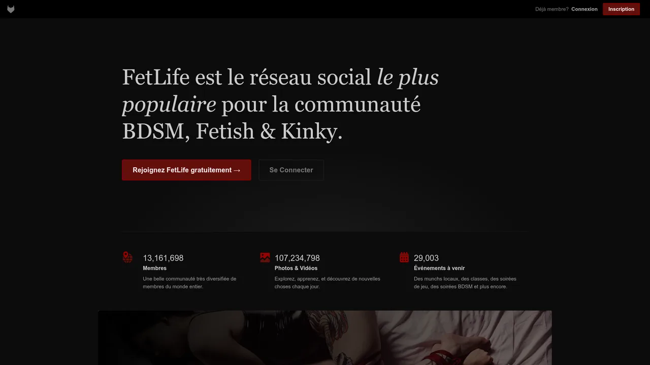 Page d'accueil de FetLife