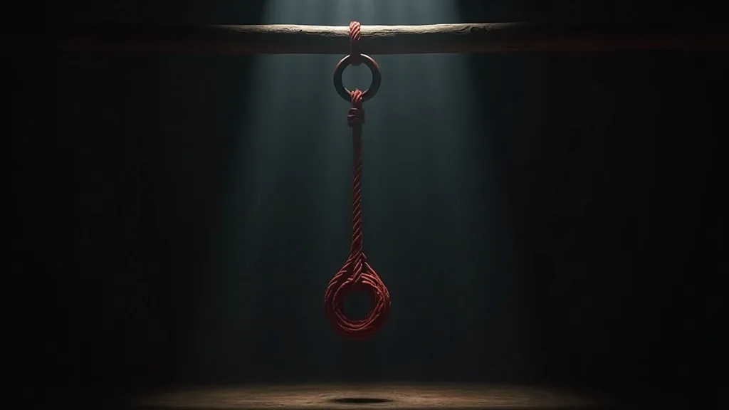 Anneau de suspension et corde shibari rouge